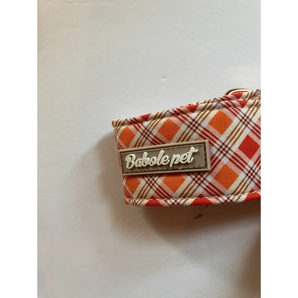 Babole Pet Dog Collar‎ & Bandanna Orange Striped Plaid Boy Dog Tie Collar